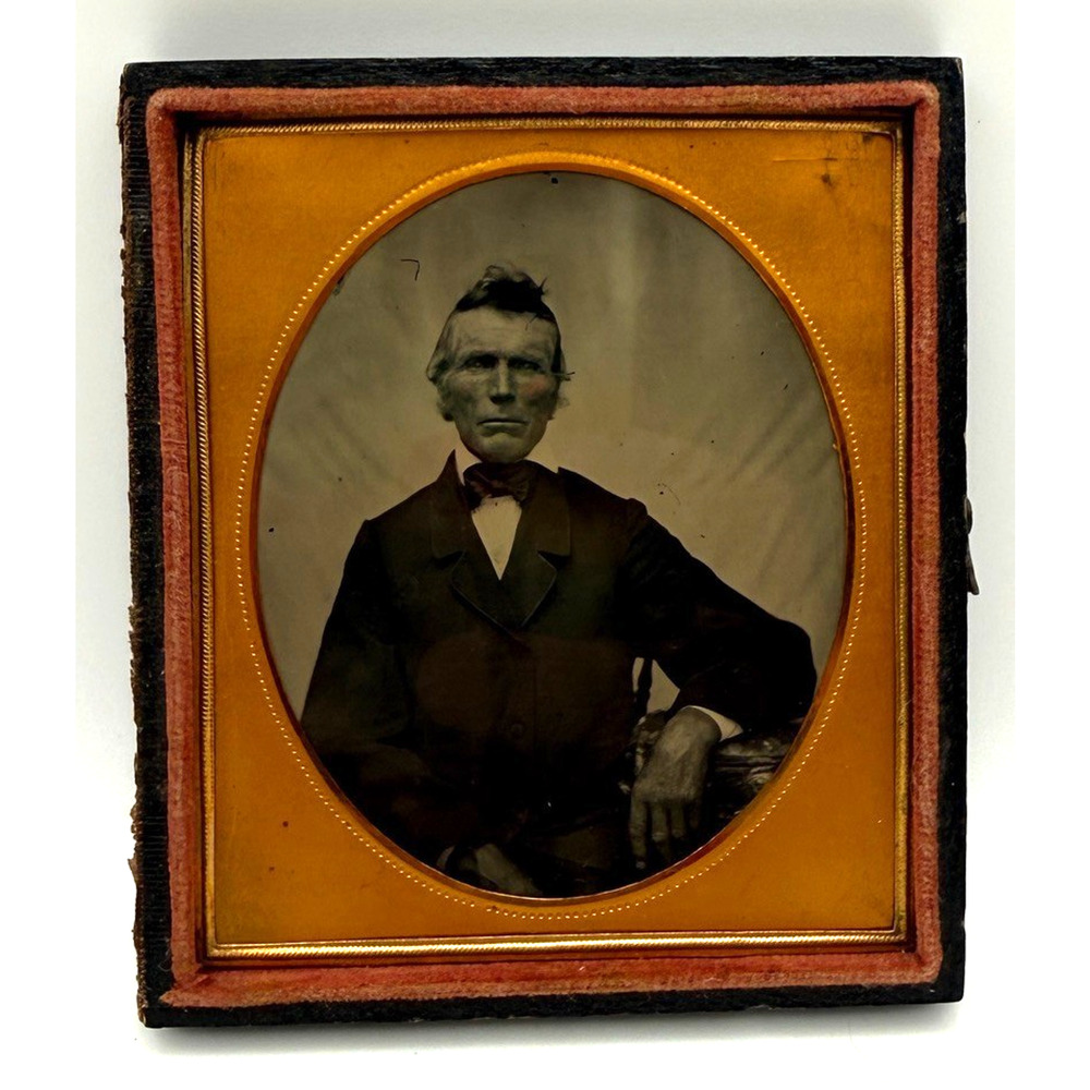 Ambrotype Distinguished Gentleman Great Hair Tinted Cheeks Suit Half Case 1/6 Pl